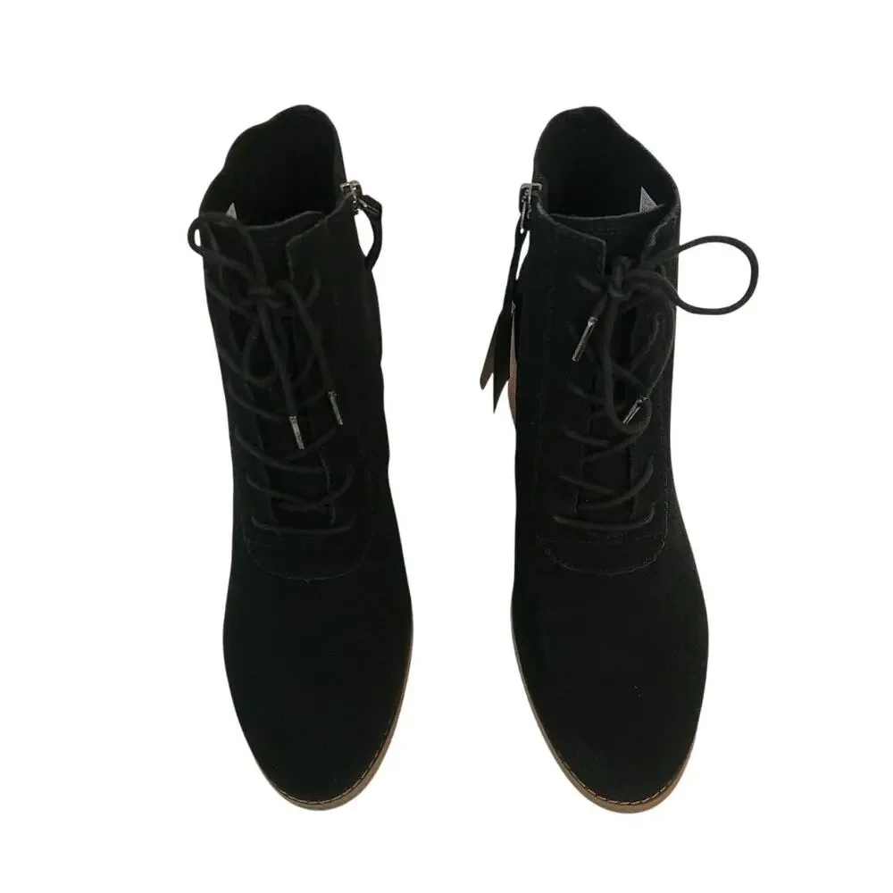 NIB Toms Evelyn Lace Up Suede Boot Lace-Up Black 11